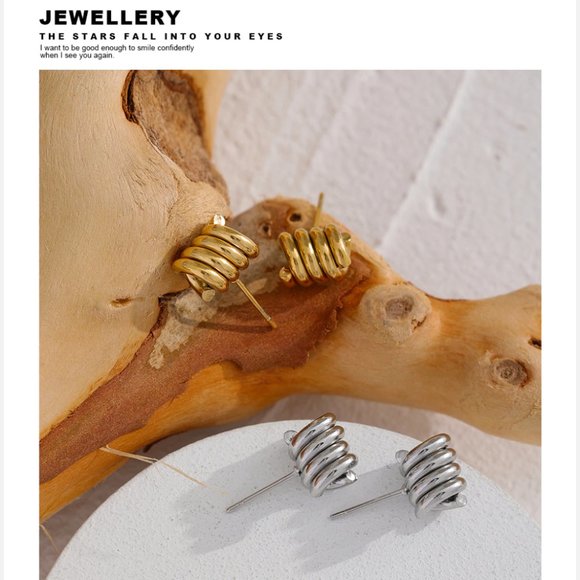 New 18K Gold Silver Twisted Stud Earrings - Picture 16 of 17